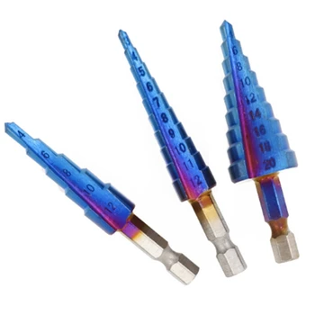 

3Pcs Hss 1/4 Hex Shank Blue Coated Step Drill Bit Cutting Tool Smoother Drill Bit Set Pagoda Drill Bit