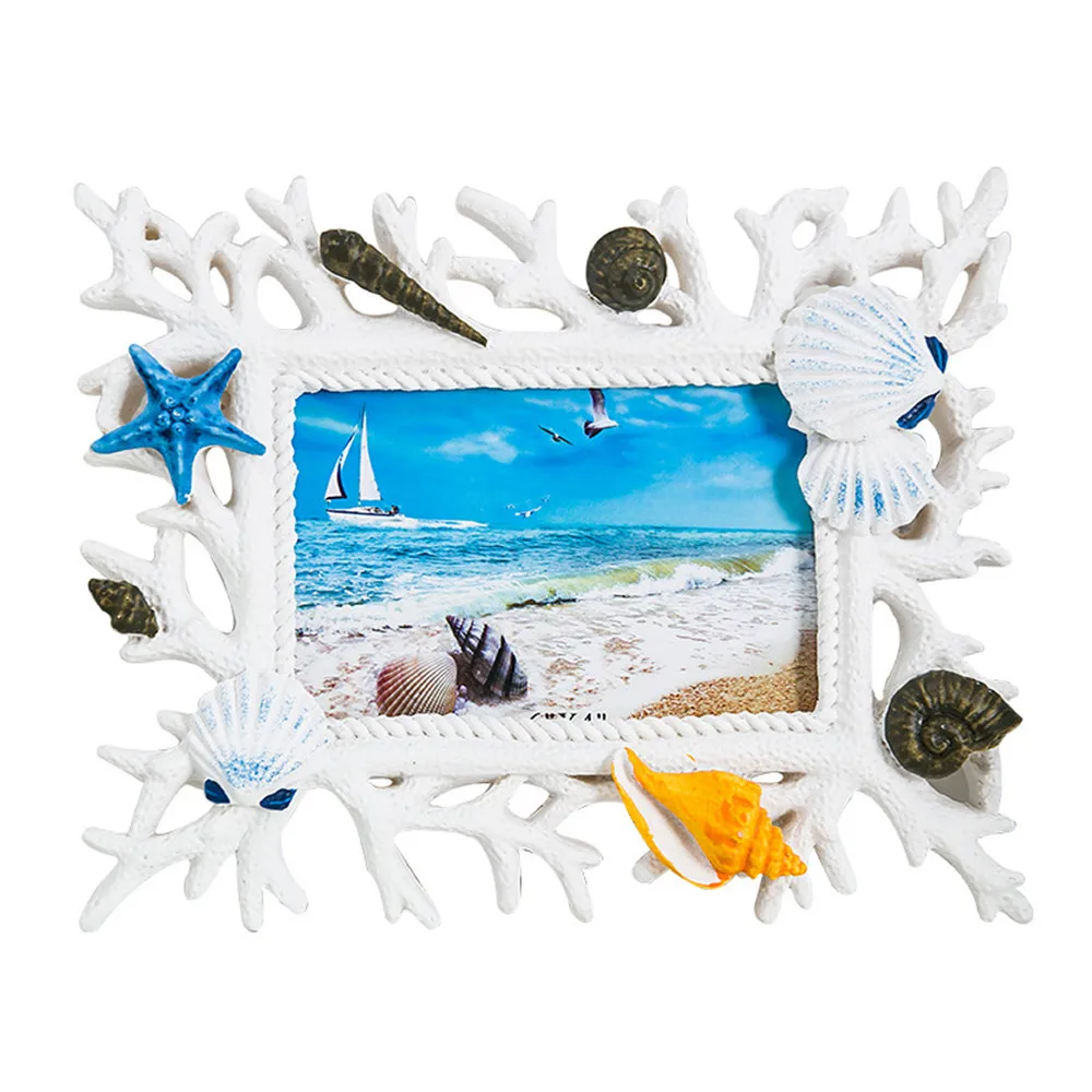 

6 Inch Mediterranean Coral Shell Photo Frame Resin Creative Wedding Photo Display Frame Set