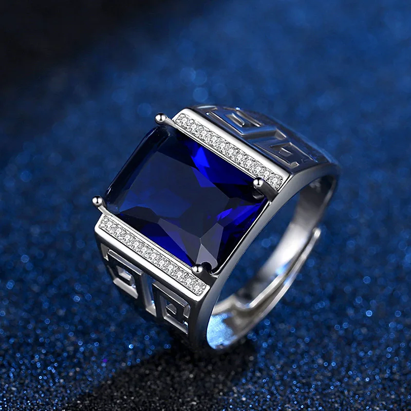 Trendy Men Ring 925 Silver Jewelry with Sapphire Zircon Gemstone