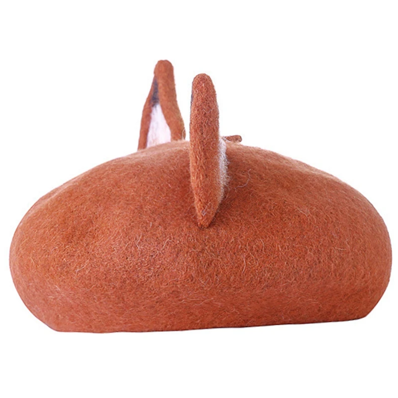 Cute Fox Ear Beret Casual Warm Painter Hat Handmade Beret