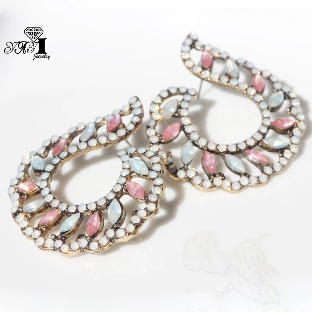 Women Flower Crystal Rhinestone Tassel Stud Ear Earrings Dangle Drop Jewelry
