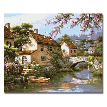 

Paint By Numbers Diy Acrylic Painting Kit for Kids & Adults Beginner - 16Inch x 20Inch Bridge andRiver (Without Frame)