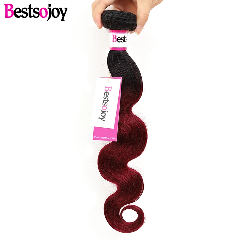 

Bestsojoy 4Pcs Brazilian Body Wave Hair Weave Bundles 8"-26" Remy Human Hair T1B/#99j Ombre Hair Bundles Extension Deal