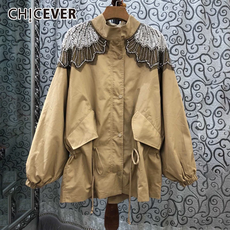 CHICEVER лоскутное Бисероплетение Женская куртка рукав &quotлетучая мышь&quot стоячий