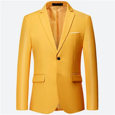 yellow 1pcs Роскошный мужской свадебный костюм из 3 предметов, модный мужской тонкий однотонный деловой офисный костюм, большие размеры, мужской блейзер+ брюки+ жилет - Цвет: yellow 1pcs