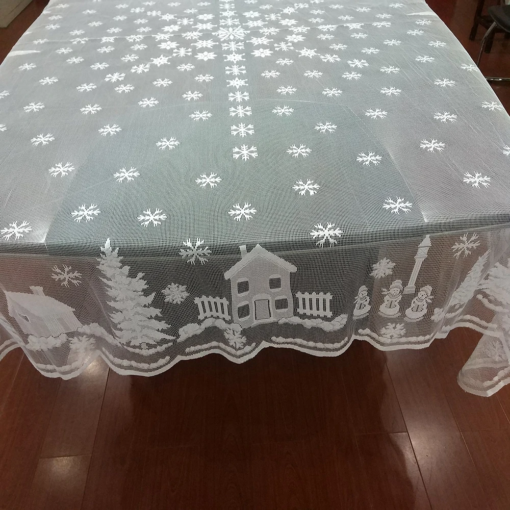  Rectangle Round White Lace Tablecloth Snowflake Elk Christmas Large Table Covers Party Dinner Weddi