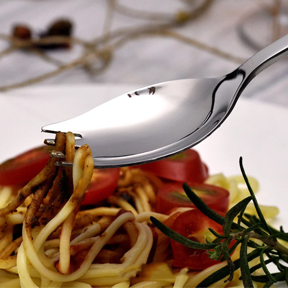 Посуда Spork с длинной ручкой из нержавеющей стали столовые приборы Открытый Ложка путешествия Круглый Портативный салат Многофункциональный гаджет для пикника