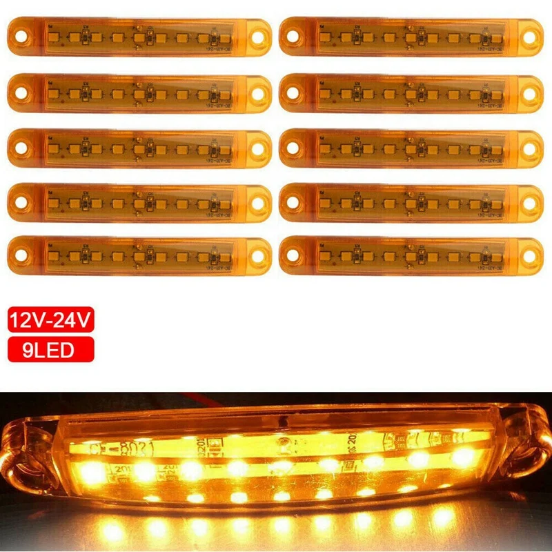 

10Pcs Amber 9 LED Sealed Side Marker Clearance Light Signal Light 12V for Car Truck Trailer Lorry