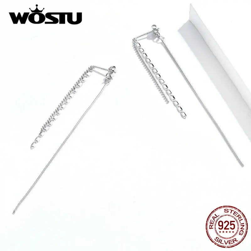 WOSTU подлинные 925 пробы серебряные серьги-нити, серьги для женщин, простые нежные длинные кисточки, модные ювелирные изделия CQE790