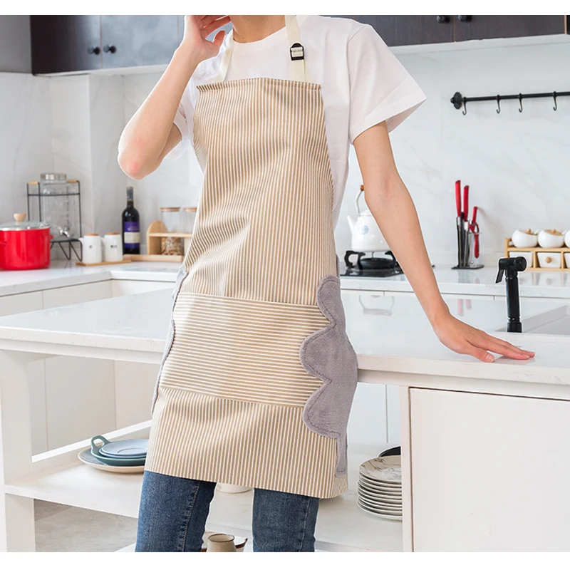 1PC PVC Coral Fleece Waterproof Women Apron Striped Sleeveless Oilproof Water-Proof Apron Kitchen Cleaning Product Women Apron
