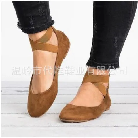 

Hot Selling 2018 Autumn Europe And America New Style Low-Cut Elastic Bandage round-Toe WOMEN'S Shoes Flat Heel Dancing Mom Shoes