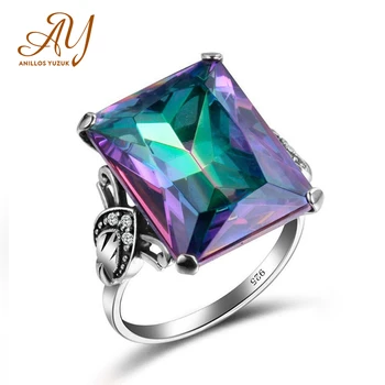 

Anillos Yuzuk Silver 925 Jewelry Rings Blue Rainbow Square Topaz Ring 925 Sterling Silver Women Female Original Fine Jewelry