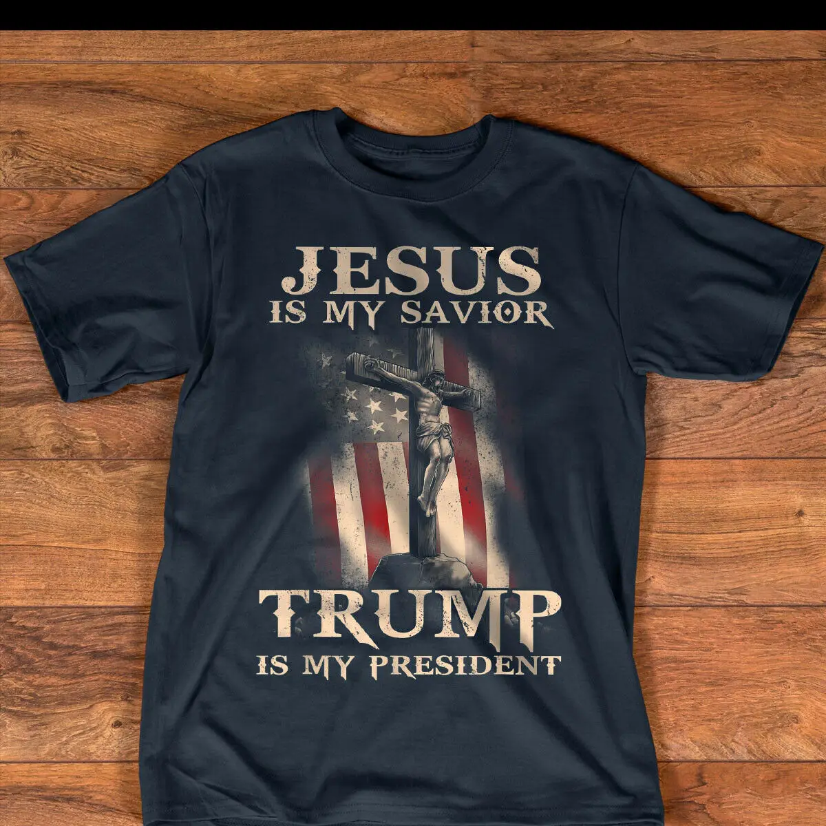 

Jesus Is My Savior Trump Is My President American Flag Men T-Shirt 2020
