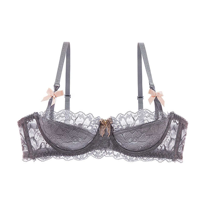 Goedkoop Fashion Black Sexy Beha Plus Size C D Cup Dunne Katoenen Ondergoed Vrouwen Kant Comfortabele Brasserie Grijs Bras Borduren Lingerie