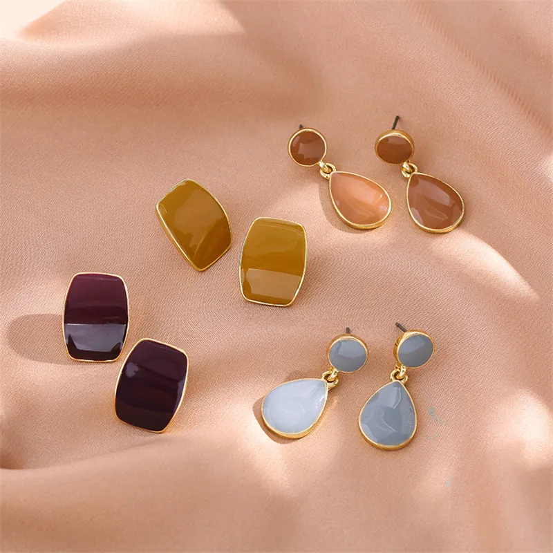 

Dongdaemun drip geometric earring water drop type long stud square S925 pin stud