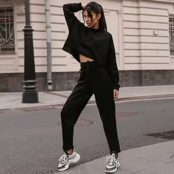 

Winter Turtleneck Two Piece Set Women Long Sleeve Sweatshirts High Waist Pants Sports Suits Solid Outfits Tracksuit