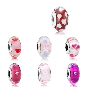 

2019 New high quality Love Pattern Glass Beads fit Europe Charm Bracelet Valentine's Day Women Jewelry Accessories
