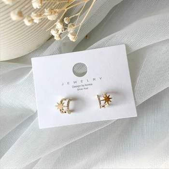 

2020 Korean New Delicate Small Earrings For Women Micro Paved Cubic Zircon Star Semicircle Oorbellen Brincos