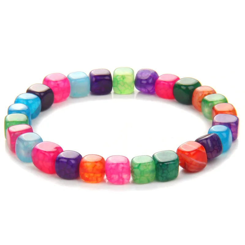 Square Agates Bracelet Tourmaline Agates Cube Beads Elastic Cord Bangle Stretch Bracelet for Women Men Jewelry stone bead bracelet natural stone bracelet beaded bracelet