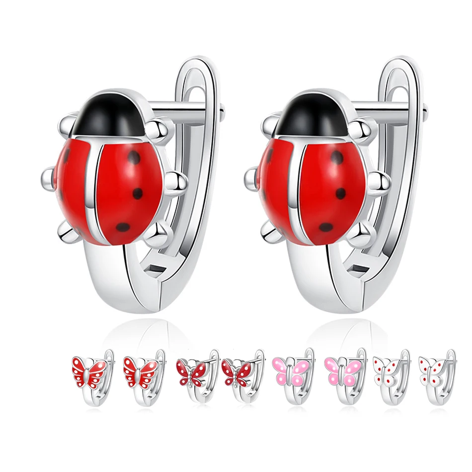 BELAWANG, милая эмалевая божья коровка, Бабочка, серебряные серьги, модные ювелирные изделия, детские серьги для девочек, вечерние, подарок