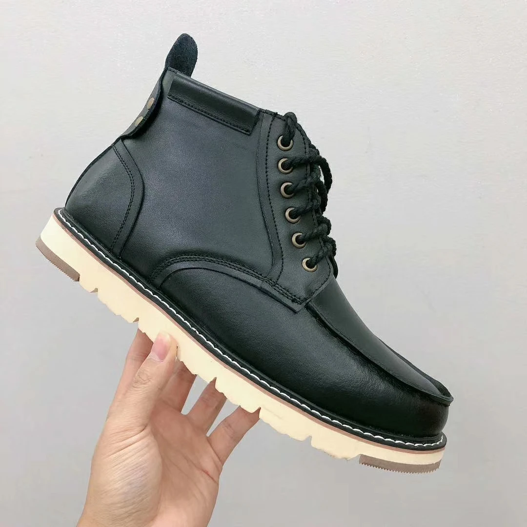 Australian Brand Sheepskin Leather Wool Fur Lined Men Lace-Up Short Ankle Winter Snow Boots For Man Casual Shoes Waterproof