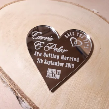 

Customized Acrylic Silver Mirror Acrylic Wedding Save The Date Cards Party gift for guests