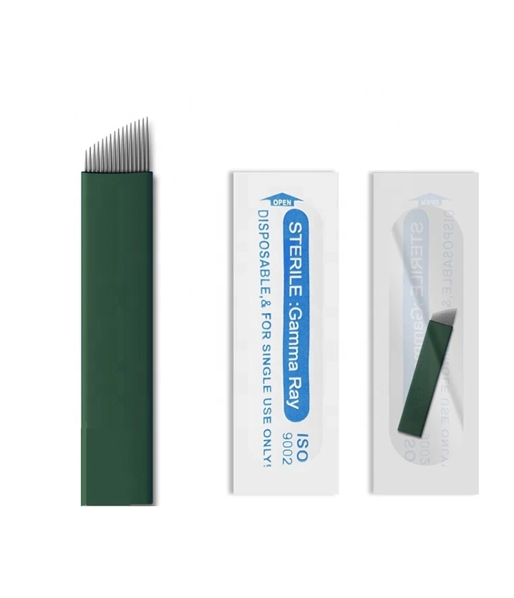 

0.16mm Microblading Needles Nano 12 pin shape U Green bevelled LAMINA For Tebori pen Microblading Permannet makeup Manual Pen