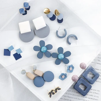 

AENSOA Simple Design Fashion Drop Earring For Women Blue Color Korean Fashion Acrylic Resin Round Geometric Statement Earring