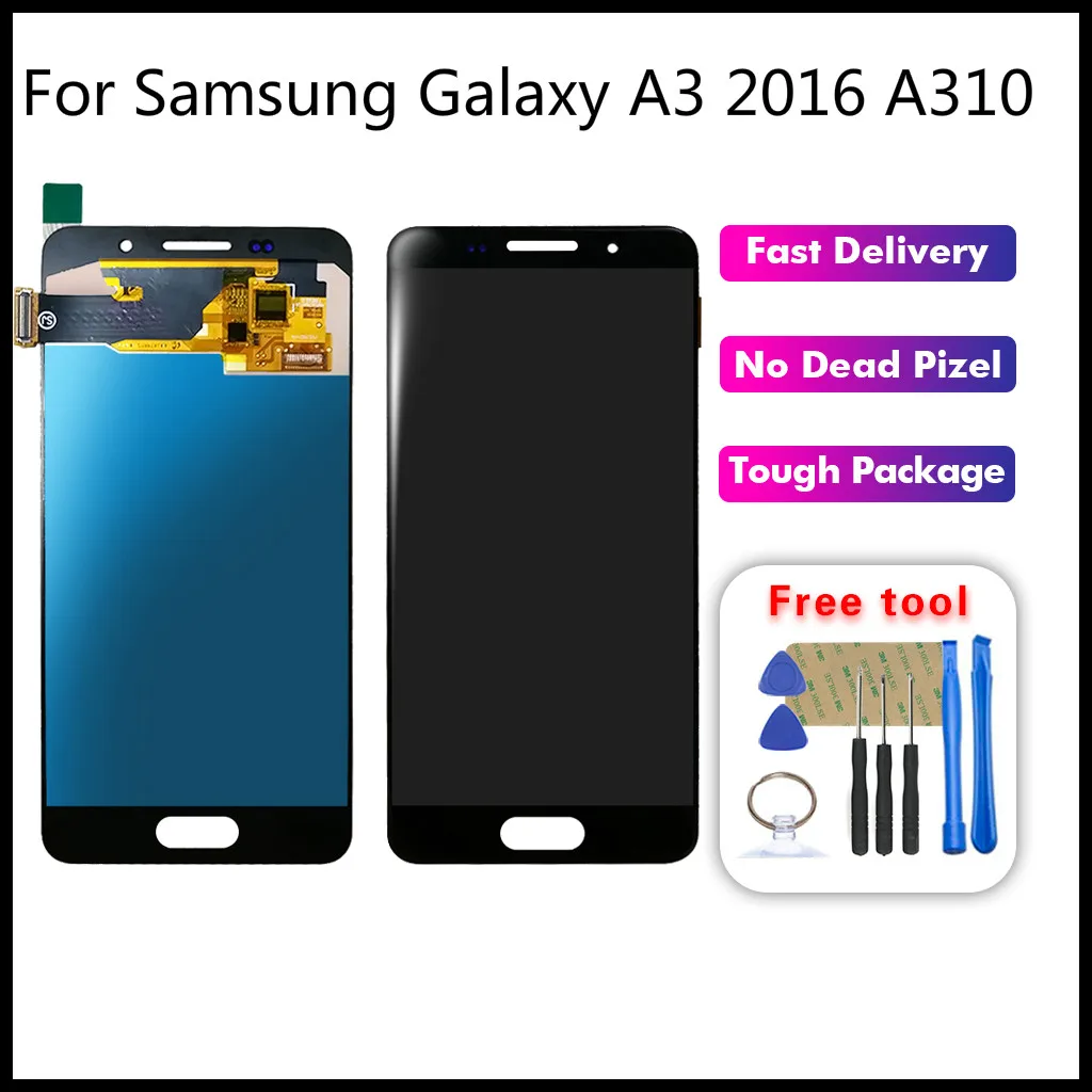 

100% Brand New For Samsung Galaxy A3 2016 A310 A310F A310H A310M LCD Tested Display Digitizer Touch Screen Assembly +Tools