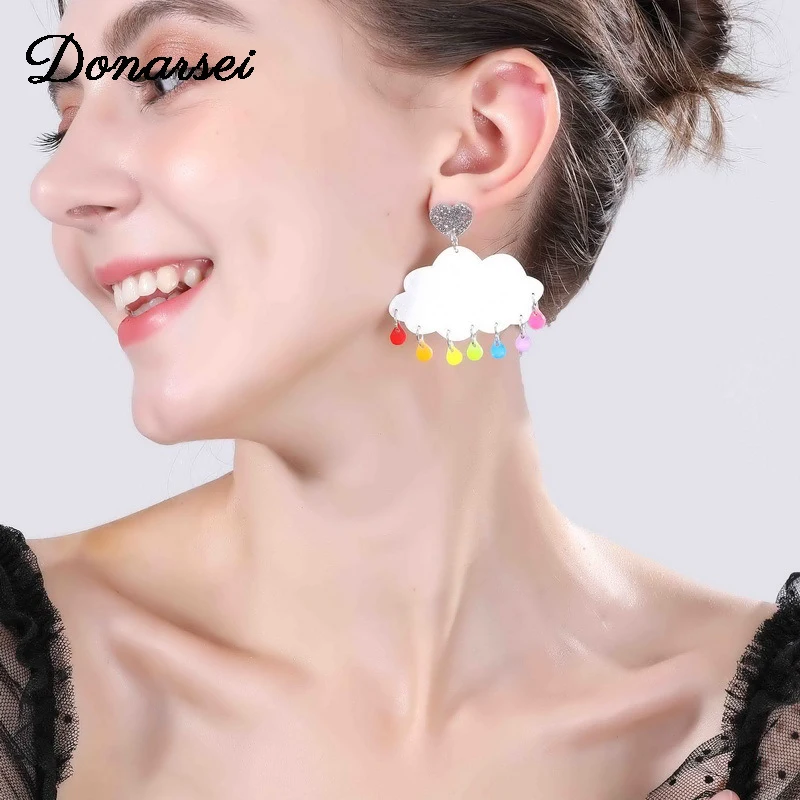 

Donarsei Cute Heart Cloud Acrylic Earrings For Women Colorful Rainbow Lightning Raindrop Drop Dangle Earrings