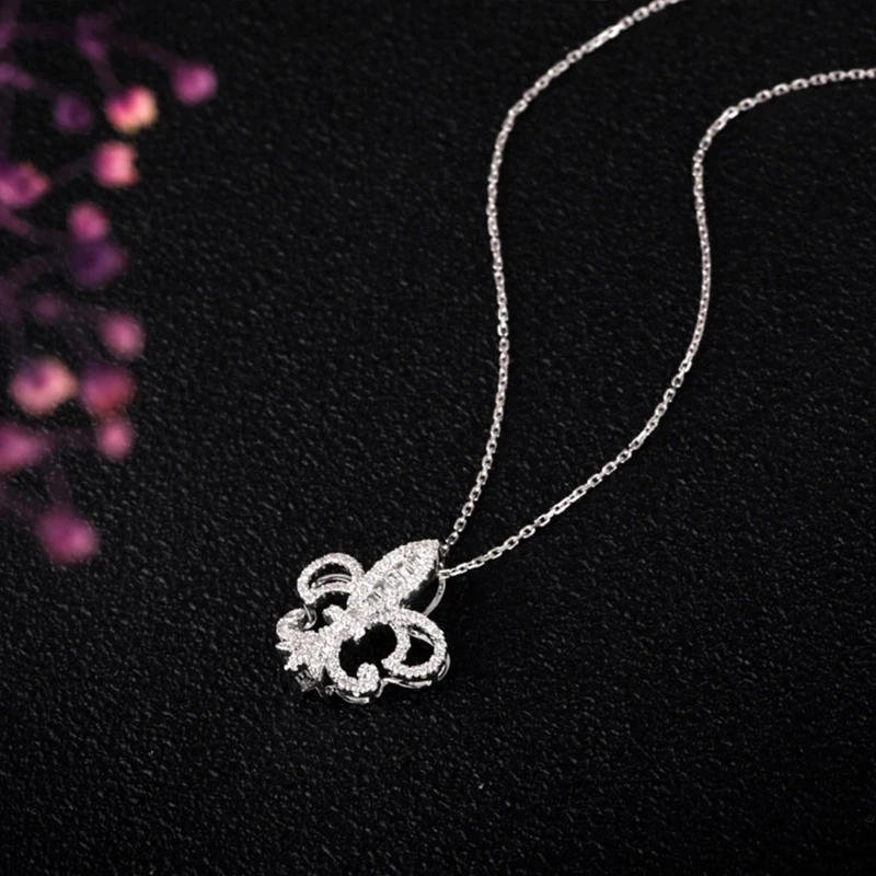 Aazuo 18K White Gold Real Ladder Diamonds Channeling Free Pendent With Chain Necklace gifted for Women Wedding Link Chain Au750