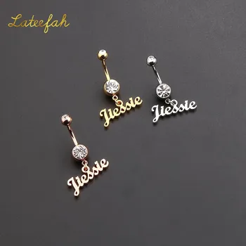 

Custom Name Stainless Steel Belly Button Ring Body Jewelry Piercing Crystal Stone Navel Tack Umbilical Decoration Accessory