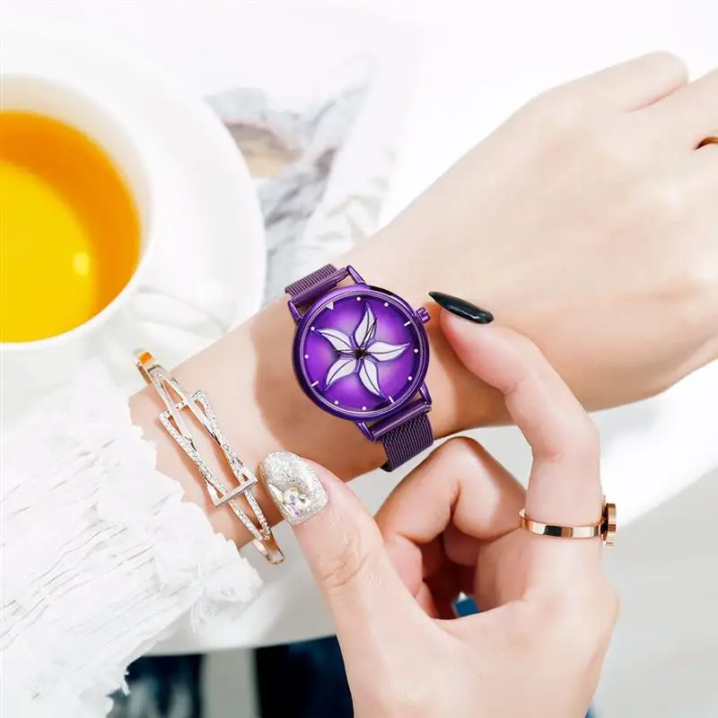Новые модные цветочные магнитные часы женские сетчатые наручные часы из нержавеющей стали женские роскошные элегантные часы Relogio Feminino