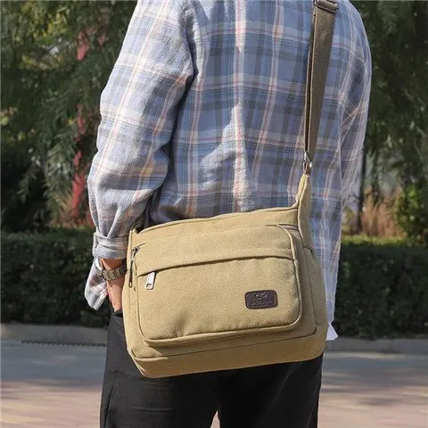 

Single-shoulder Canvas Bag Men's New Style Wearable Zipper Shoulder Bag Handbag Multi-functional Shoulder Large-capacity Backpac