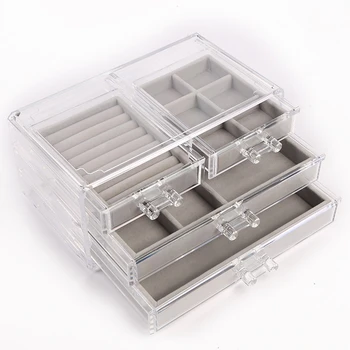 

Dustproof Three-Layer Jewelry Storage Display Box Ring Earring Necklace Case Women Pendants Watch Display Stand Box
