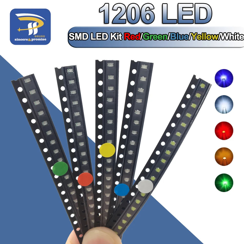 100 шт./лот 1206 SMD белый красный синий зеленый желтый 20 шт. супер яркие светодиодные