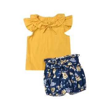 

0-24M Flower Newborn Baby Girls Clothes Set Summer Ruffles Vest Tops + Bow Floral Bloomer Shorts Outfits Baby Girl Costumes