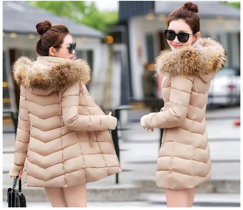 Новое зимнее пальто для женщин Толстая зимняя куртка для женщин с капюшоном с меховым воротником пуховое хлопковое пальто, длинная куртка женские парки Mujer