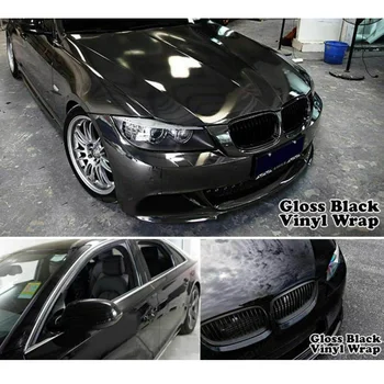 

52x30cm Glossy Black Vinyl Wrap Film Car Stretchable Sticker Decal Weatherproof
