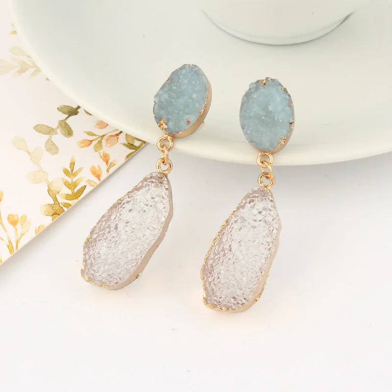 European Long Druzy Resin Drop Earrings For Women Jewelry Statement Geometric Big Eardrop Pendientes Mujer Moda 2019 Brinco (10)
