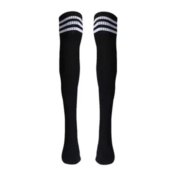 

1 Pair Thigh High Socks Over Knee Girls Football Socks (Black)