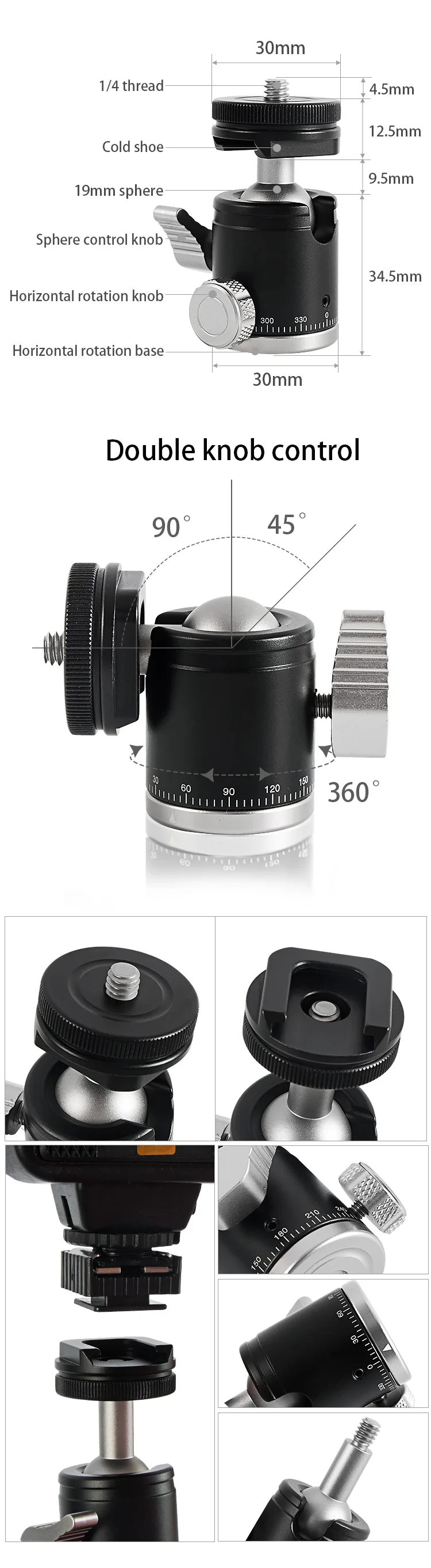 BEXIN мини шаровая Головка монопод штатив 360 шаровая Головка панорамная головка с базовым башмаком адаптер для dslr Камеры Вспышка