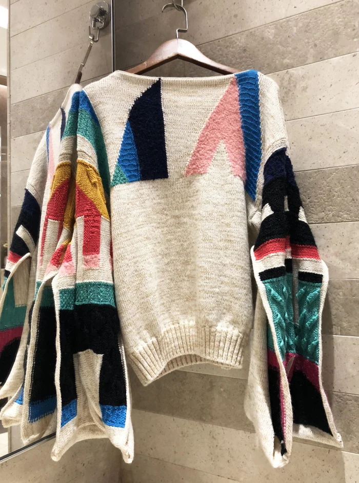 Ropa/осенне-зимний женский шерстяной свитер, одежда с геометрическим узором, с цветным сочетанием, Женский трикотажный пуловер
