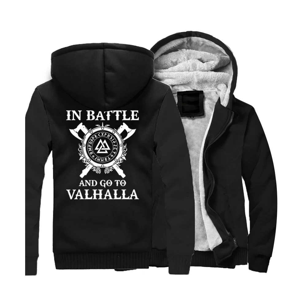 Vikings, зимняя мужская Толстая теплая флисовая куртка, плащи и пальто Valhalla, толстовки, свитшоты, спортивная куртка - Цвет: Черный