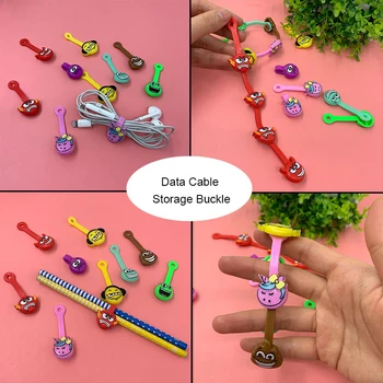 

6Pcs Cartoon Face Silicone Tape Strap Winder Ear Mechanism Storage Line Multifunction Receive Bag Clips Data Cable