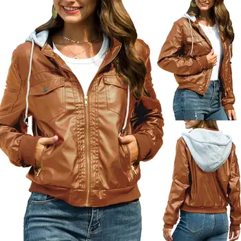 

2019 New Jacket Women PU Leather Jackets Women Zipper Motorcycle Riding Jacket Women warm Outerwear Zipper Jacket