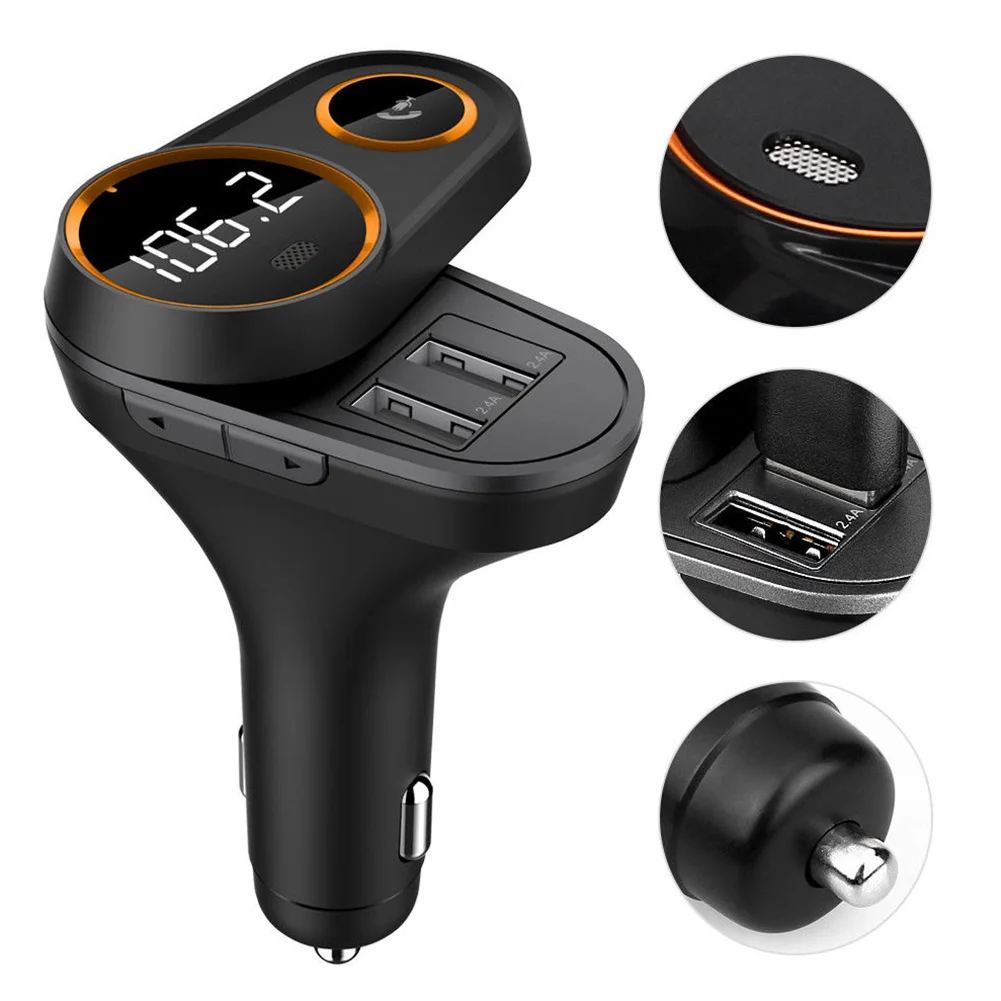 Хэндс-фри OLED Экран FM передатчик Автомобильный MP3-плеер телефон Зарядное устройство Bluetooth анти-помех Dual USB Беспроводной 1,2 дюймов Дисплей