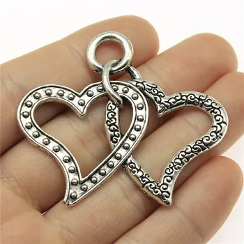 

WYSIWYG 2pcs Heart Pendant Charms DIY Jewelry Making Jewelry Finding Antique Silver Color 50x55mm
