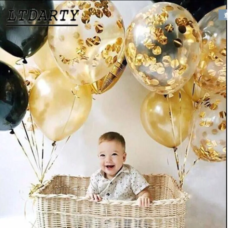 1pc party decoration black gold digital confetti mesh 4d balloon baby 2 years old birthday theme party decoration