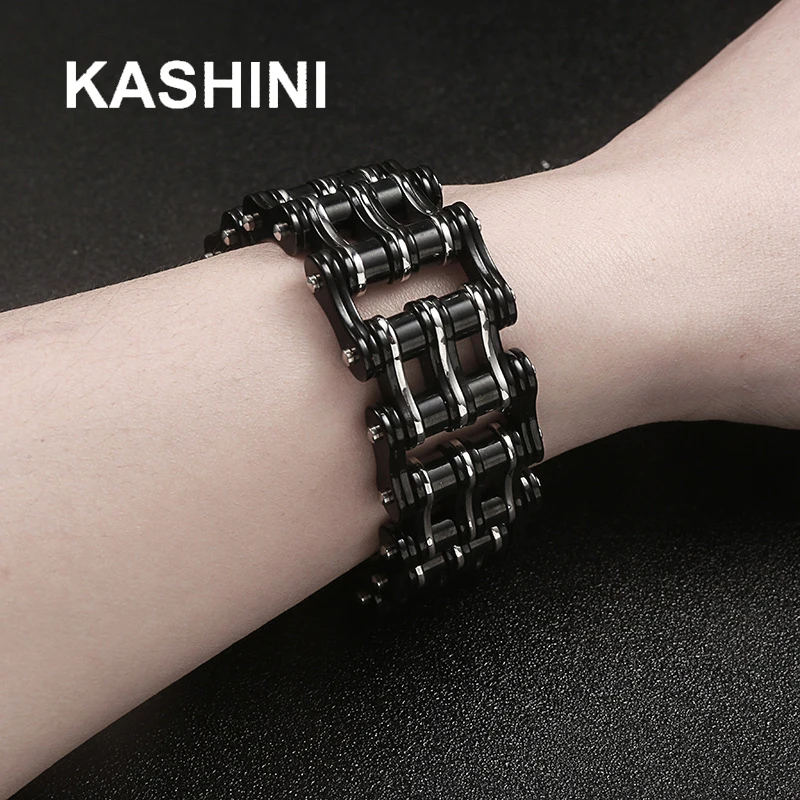 Ювелирные изделия,, мужские байкерские браслеты и браслеты в стиле панк, большая велосипедная цепь из нержавеющей стали, фиолетовый, черный, мотоциклетный браслет-цепочка